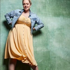 Yellow Woven Button Front Midi Dress